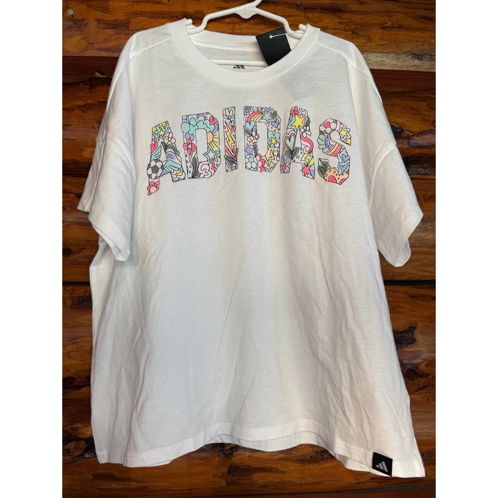 Adidas Loose Fit White Floral‎ Logo  Size M 10/12